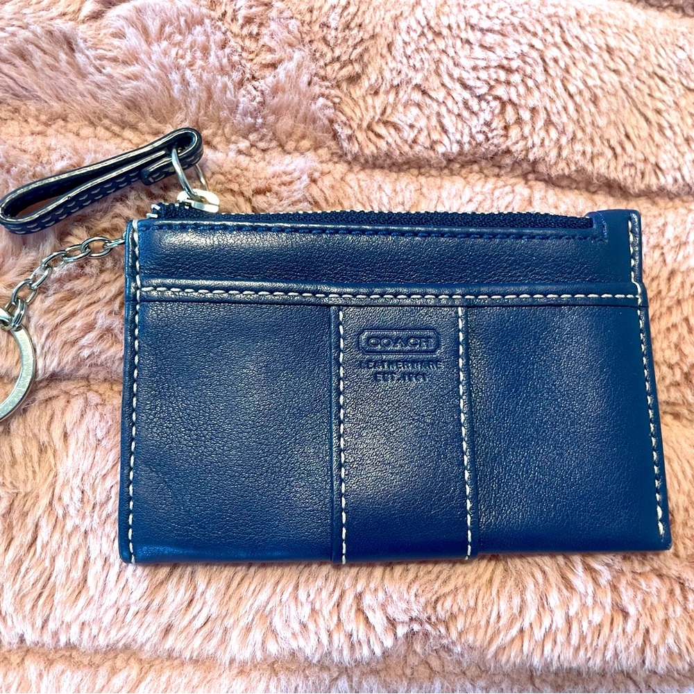 Coach medium blue leather key chain/mini wallet. In great condition!